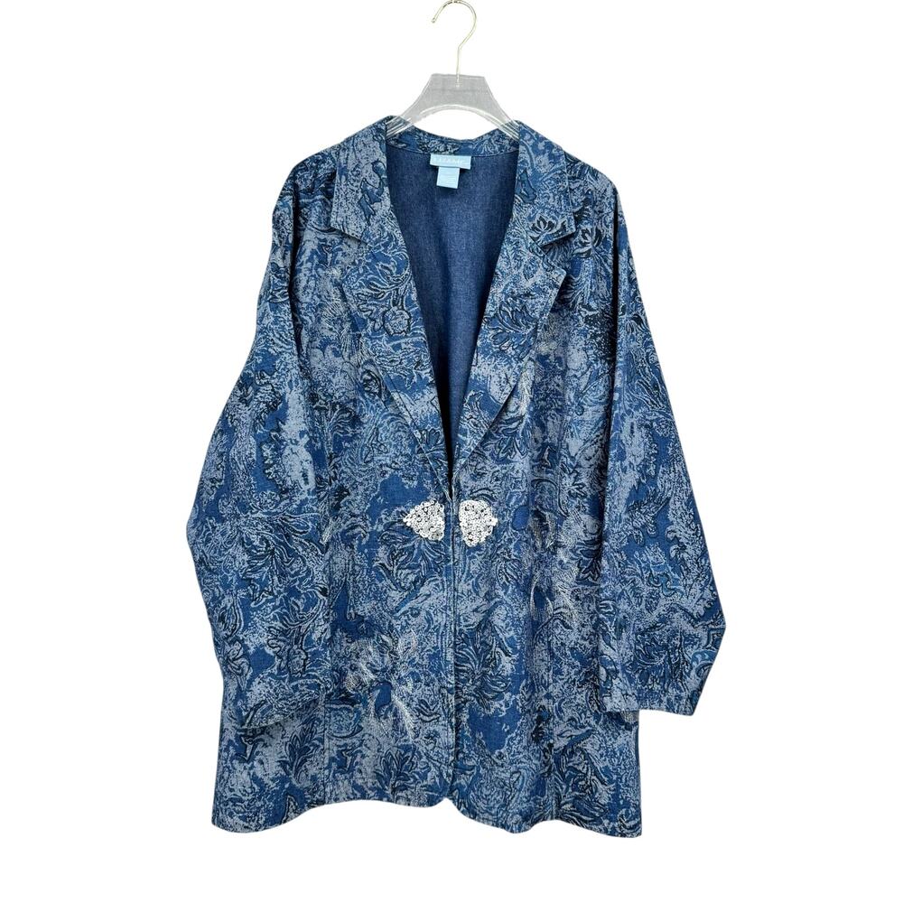 Liz & Me Jacquard Floral Paisley Sequin Embellished Lightweight Denim Jacket